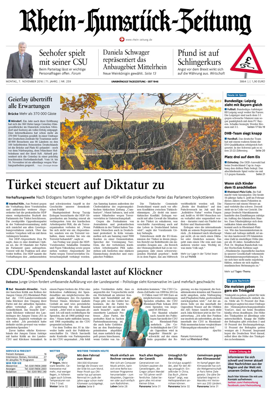 Rhein-Hunsrück-Zeitung vom Montag, 07.11.2016
