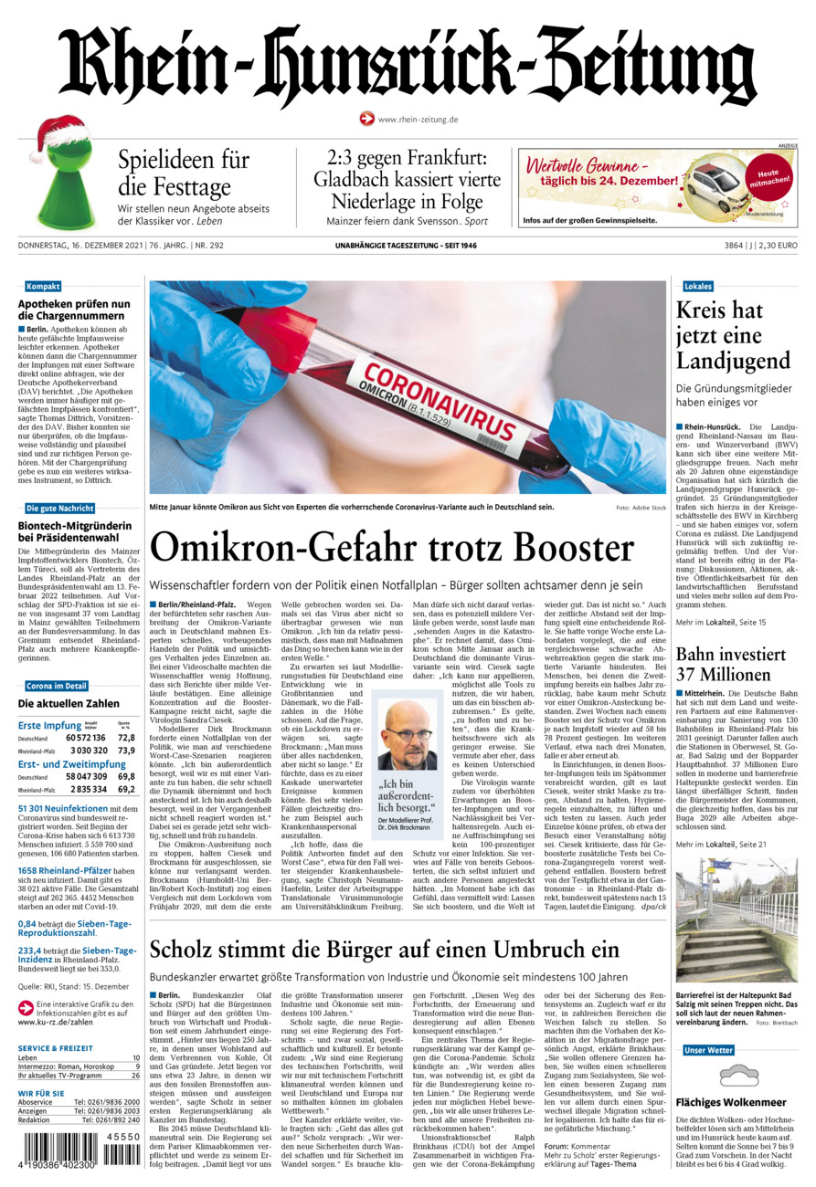 Rhein-Hunsrück-Zeitung vom Donnerstag, 16.12.2021