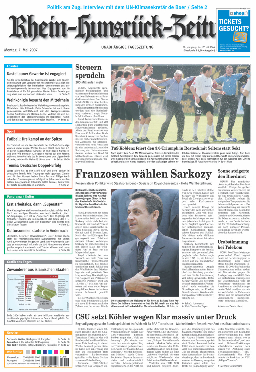 Rhein-Hunsrück-Zeitung vom Montag, 07.05.2007