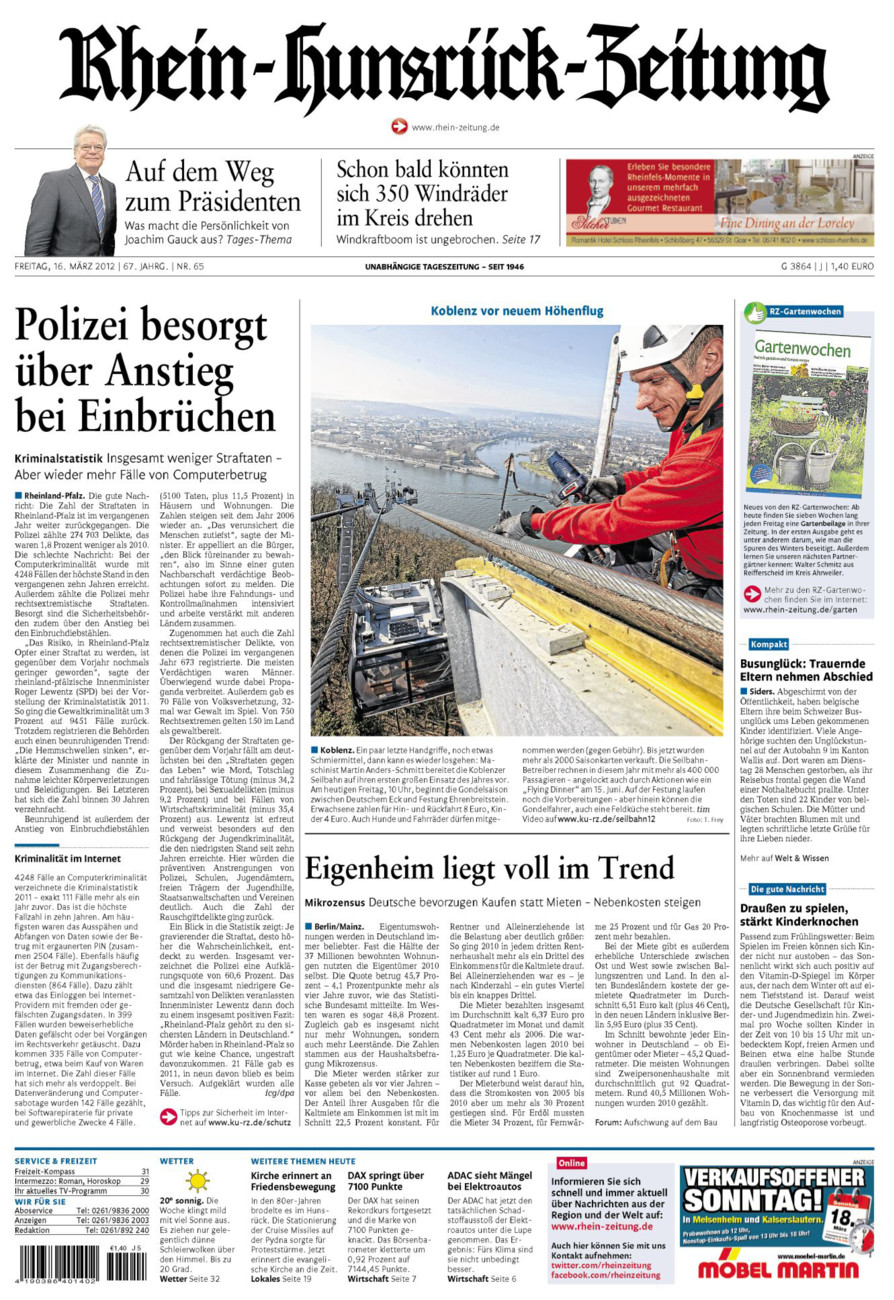 Rhein-Hunsrück-Zeitung vom Freitag, 16.03.2012