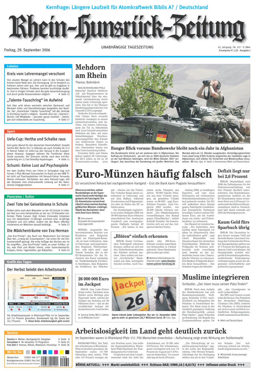 Rhein-Hunsrück-Zeitung vom Freitag, 29.09.2006