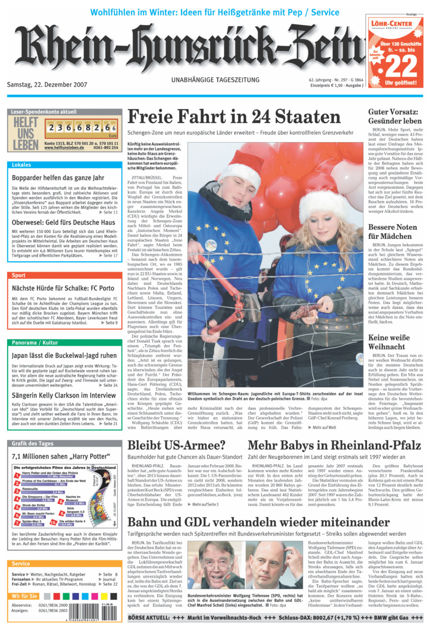 Rhein-Hunsrück-Zeitung vom Samstag, 22.12.2007