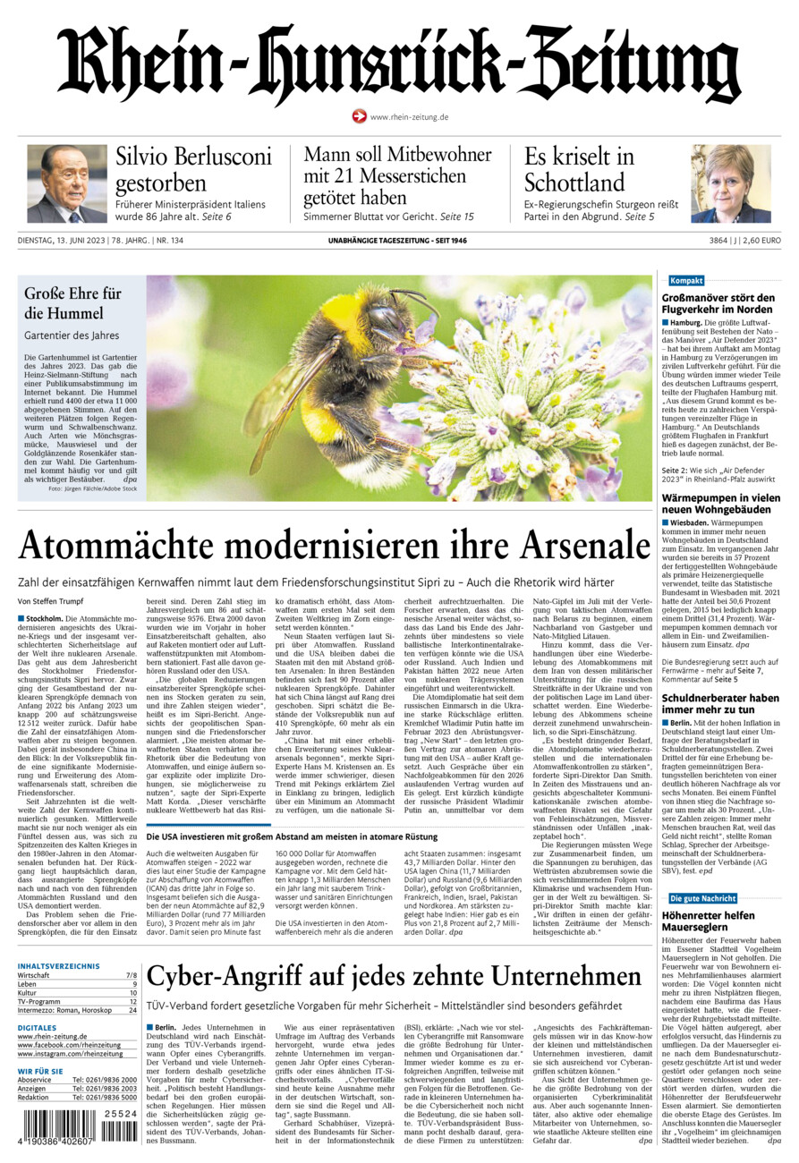 Rhein-Hunsrück-Zeitung vom Dienstag, 13.06.2023