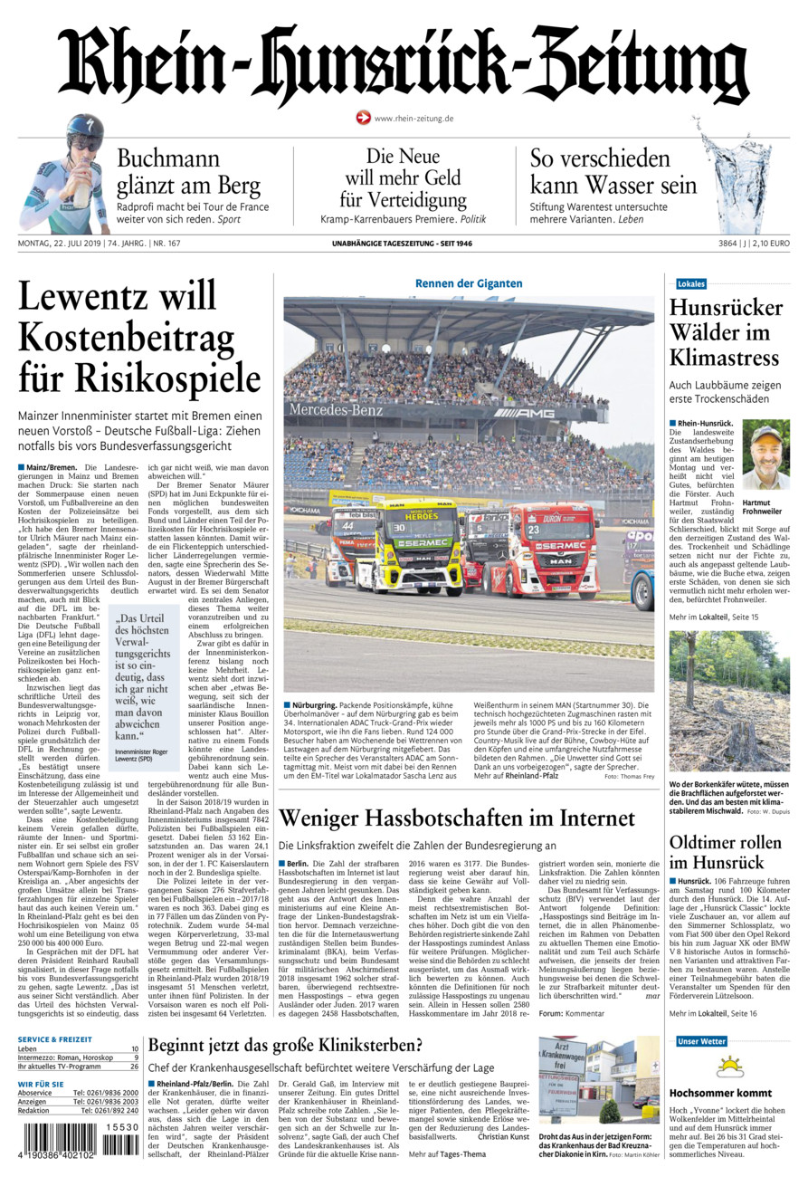 Rhein-Hunsrück-Zeitung vom Montag, 22.07.2019