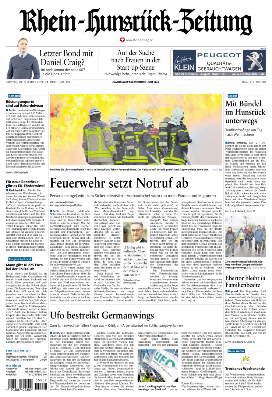 Rhein-Hunsrück-Zeitung vom Samstag, 28.12.2019