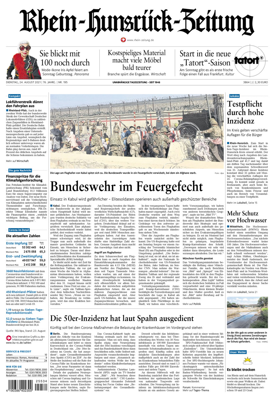 Rhein-Hunsrück-Zeitung vom Dienstag, 24.08.2021