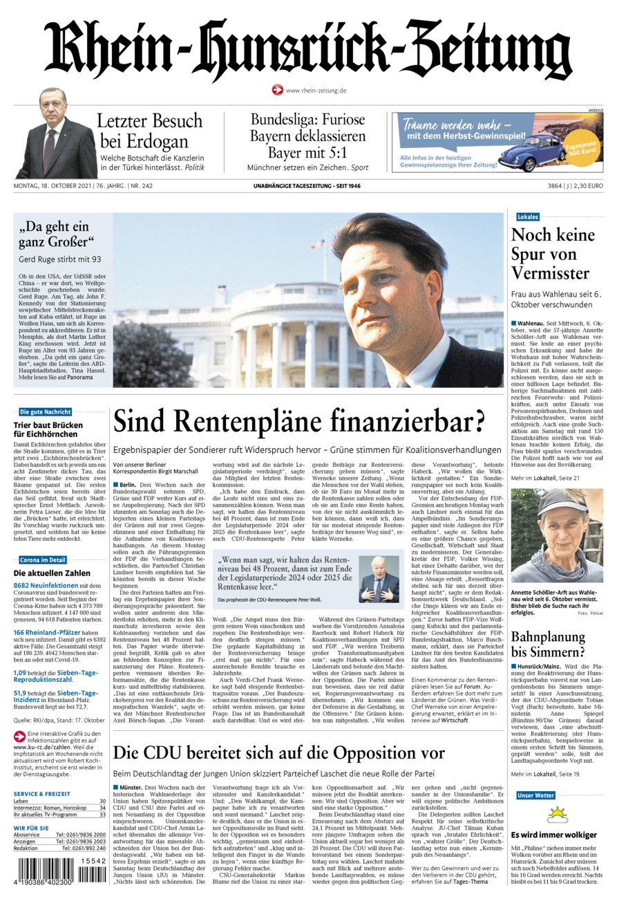 Rhein-Hunsrück-Zeitung vom Montag, 18.10.2021