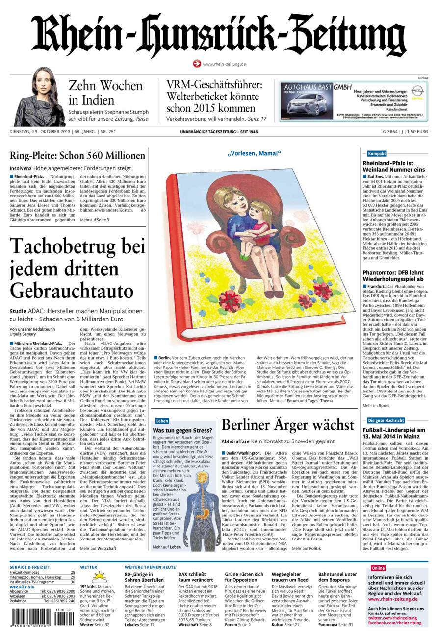 Rhein-Hunsrück-Zeitung vom Dienstag, 29.10.2013