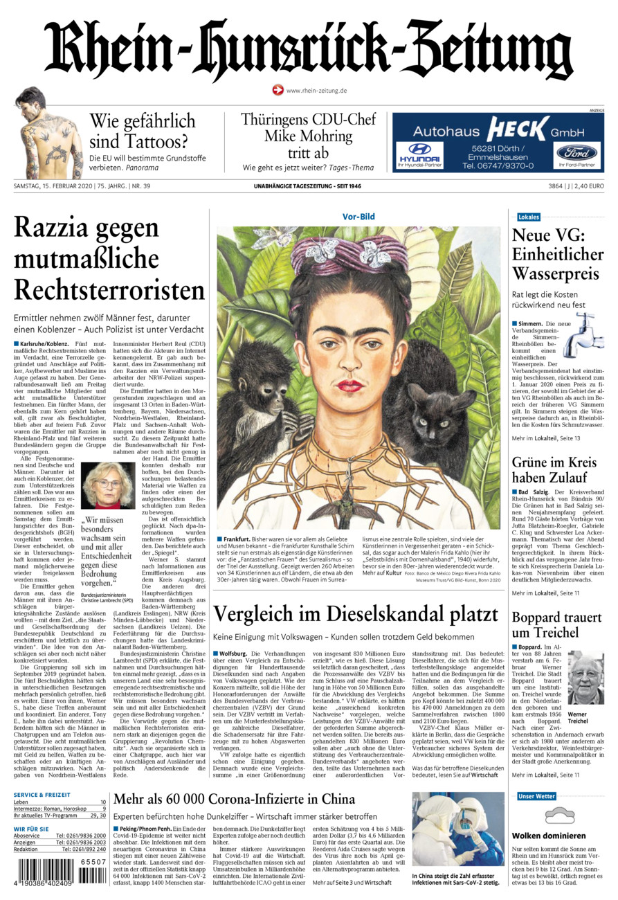 Rhein-Hunsrück-Zeitung vom Samstag, 15.02.2020