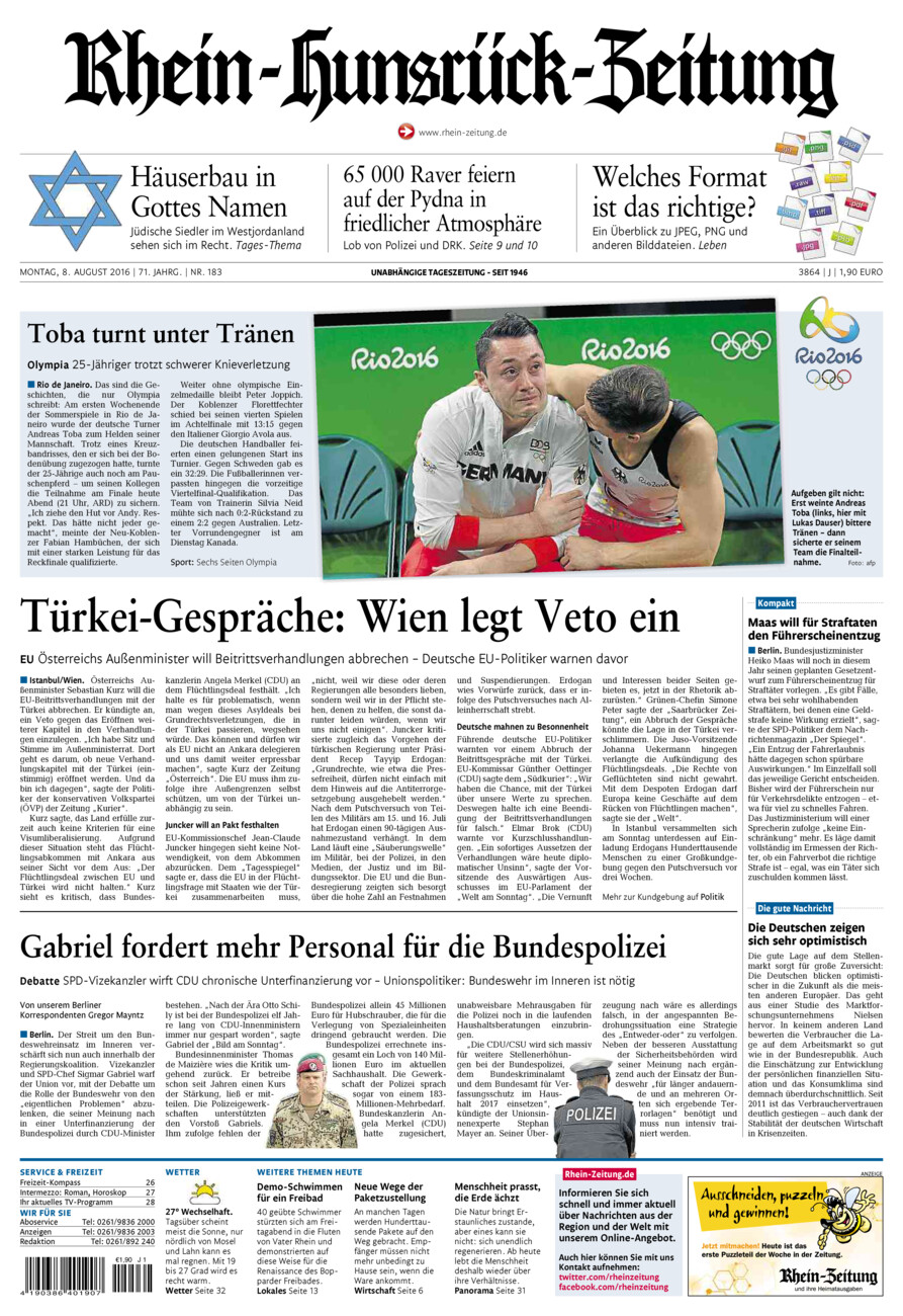 Rhein-Hunsrück-Zeitung vom Montag, 08.08.2016