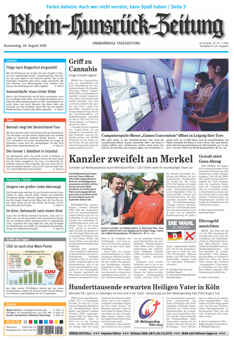 Rhein-Hunsrück-Zeitung vom Donnerstag, 18.08.2005