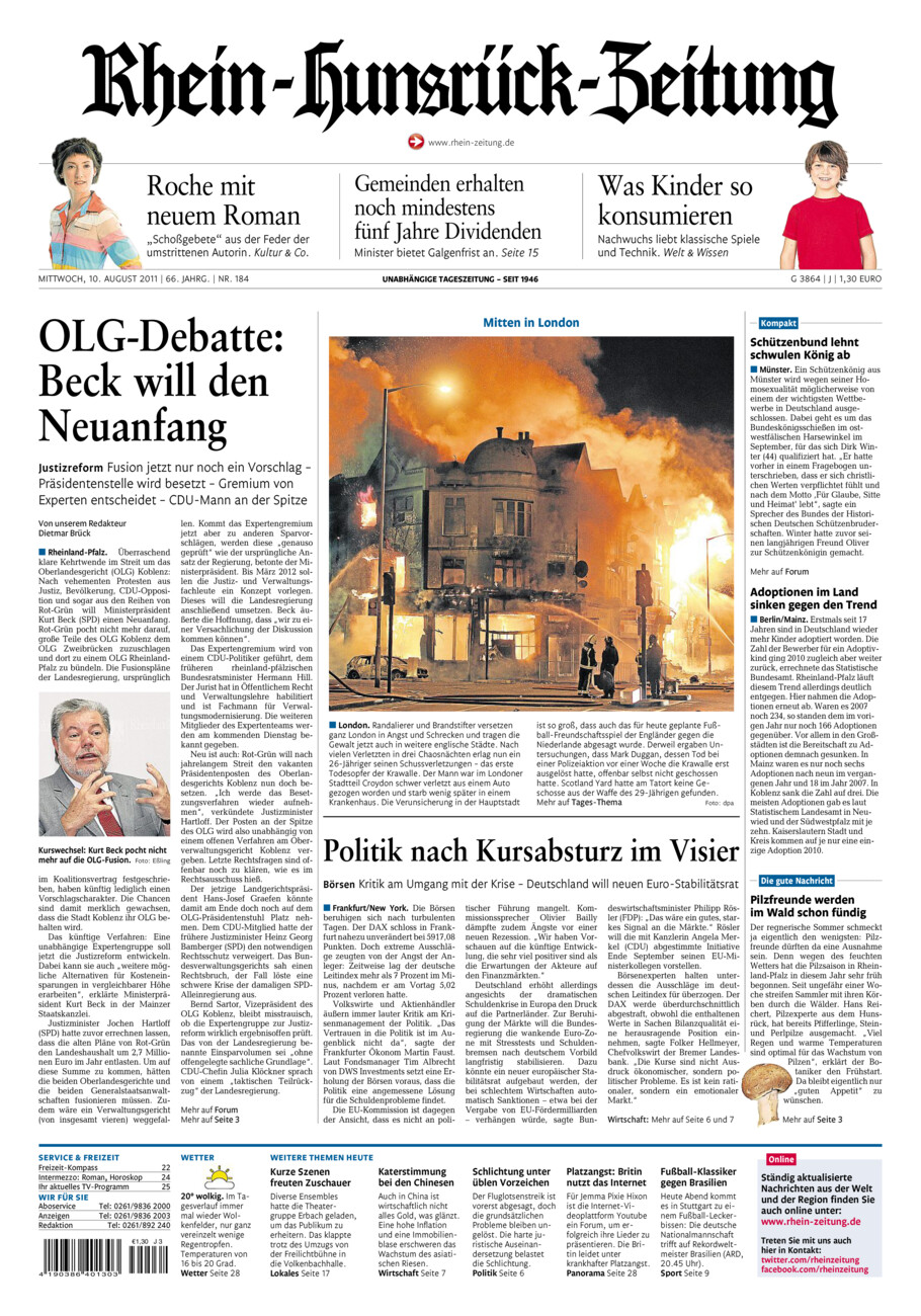 Rhein-Hunsrück-Zeitung vom Mittwoch, 10.08.2011