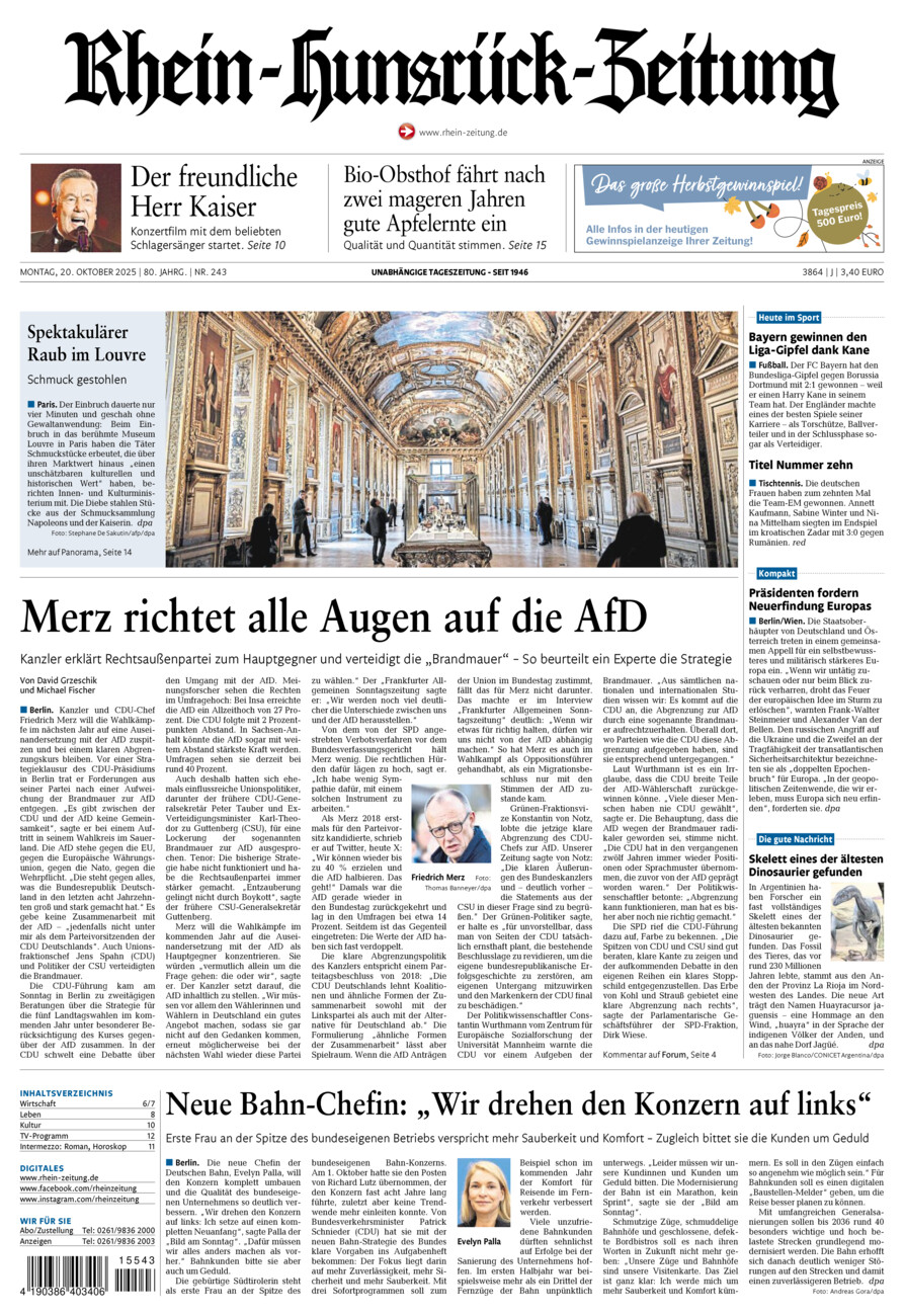 Rhein-Hunsrück-Zeitung vom Montag, 20.10.2025