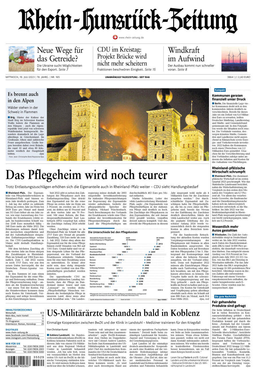 Rhein-Hunsrück-Zeitung vom Mittwoch, 19.07.2023