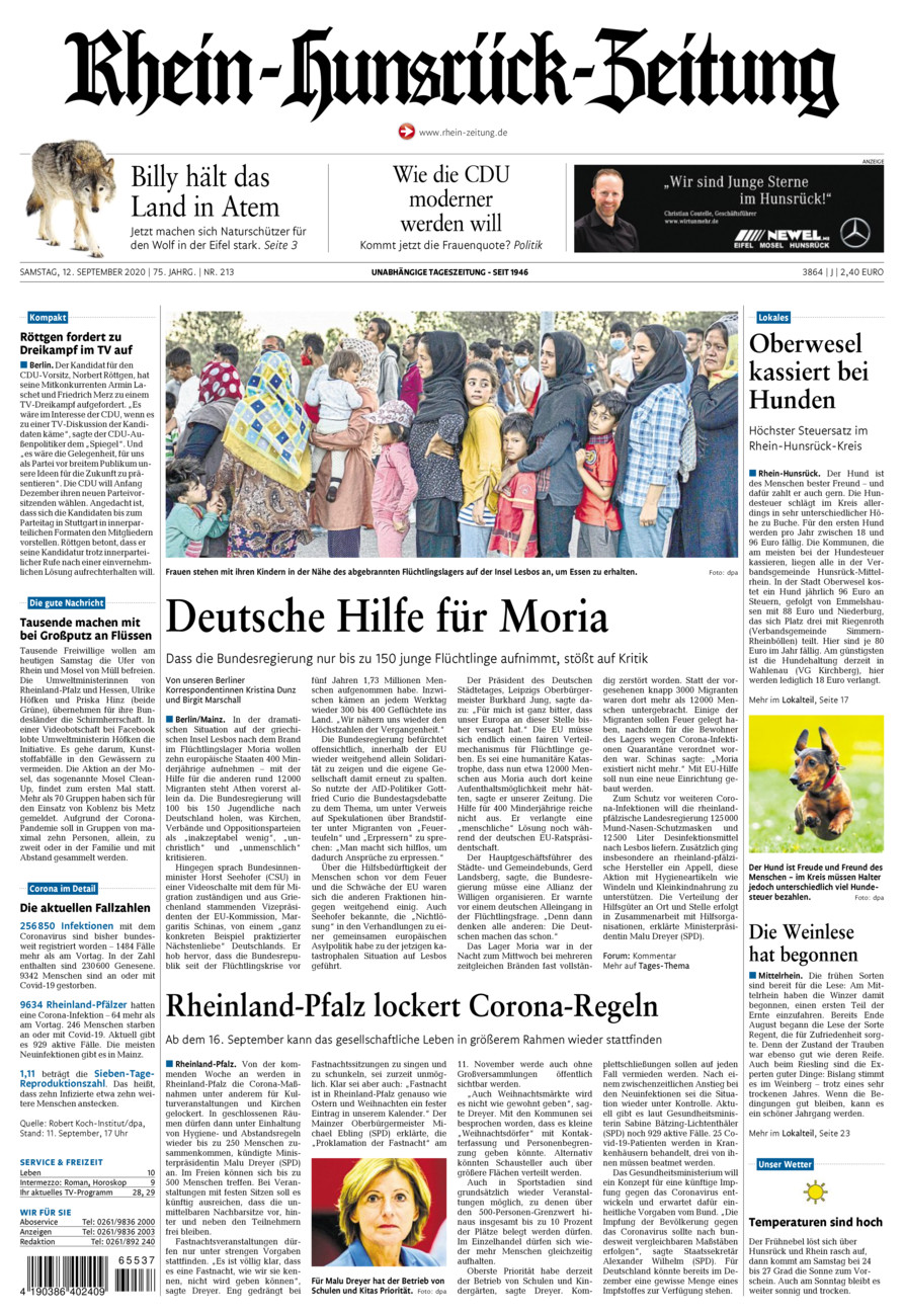 Rhein-Hunsrück-Zeitung vom Samstag, 12.09.2020