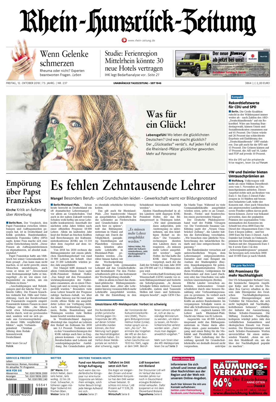 Rhein-Hunsrück-Zeitung vom Freitag, 12.10.2018