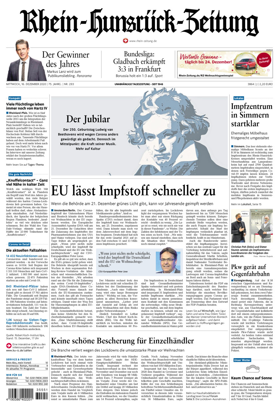 Rhein-Hunsrück-Zeitung vom Mittwoch, 16.12.2020