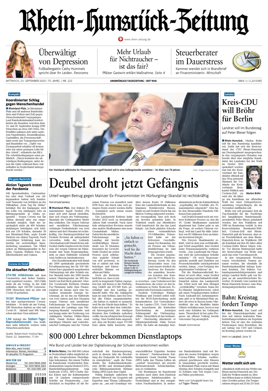Rhein-Hunsrück-Zeitung vom Mittwoch, 23.09.2020