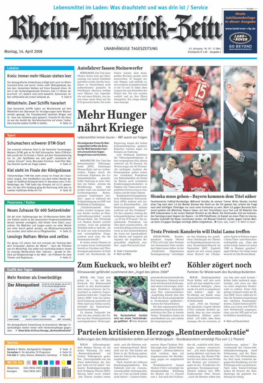 Rhein-Hunsrück-Zeitung vom Montag, 14.04.2008