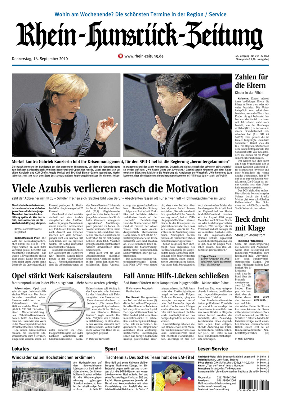 Rhein-Hunsrück-Zeitung vom Donnerstag, 16.09.2010