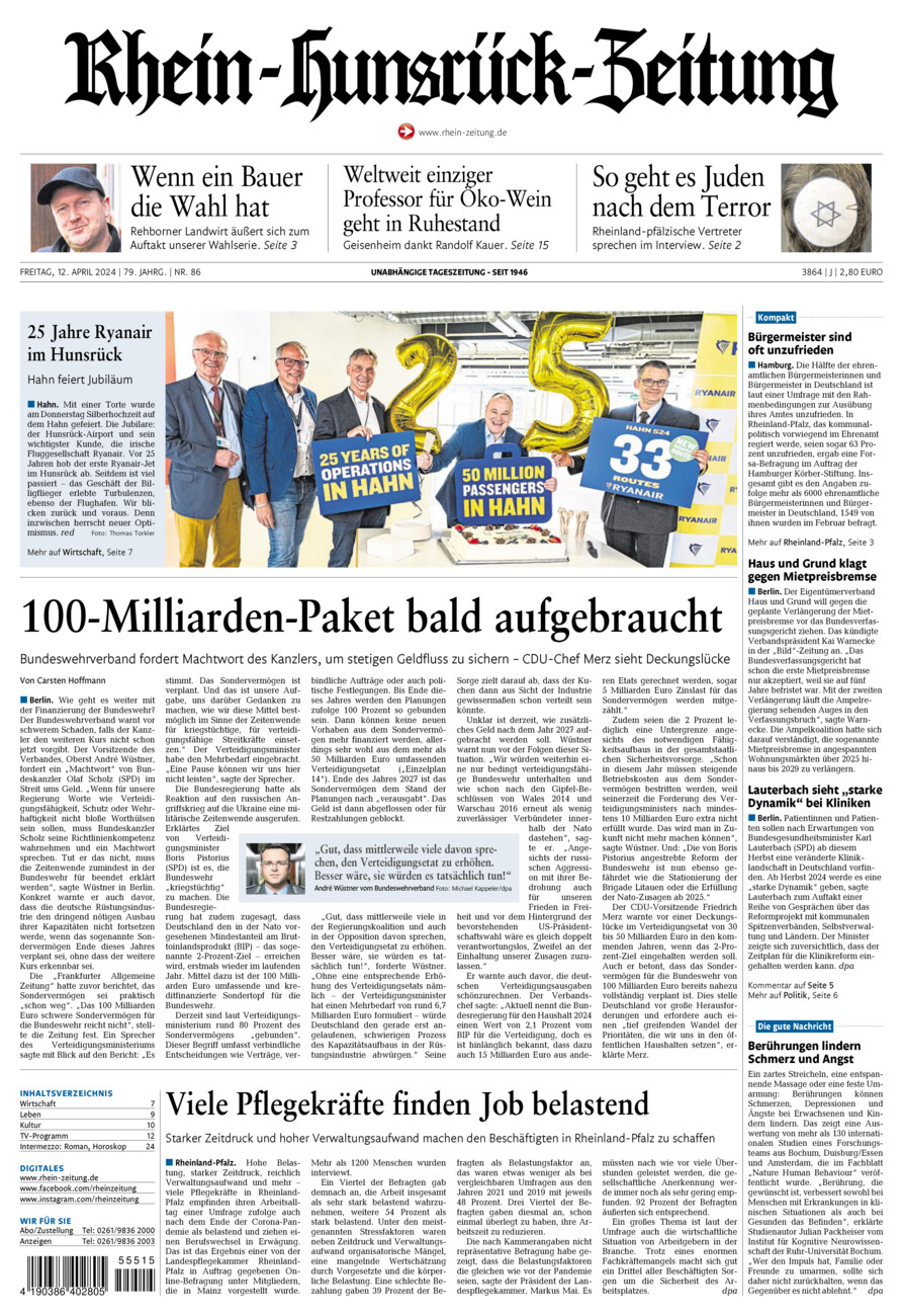 Rhein-Hunsrück-Zeitung vom Freitag, 12.04.2024