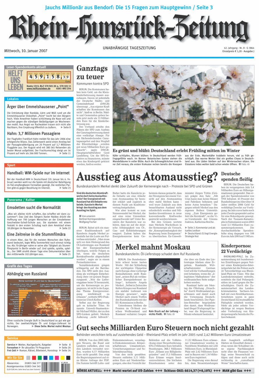 Rhein-Hunsrück-Zeitung vom Mittwoch, 10.01.2007