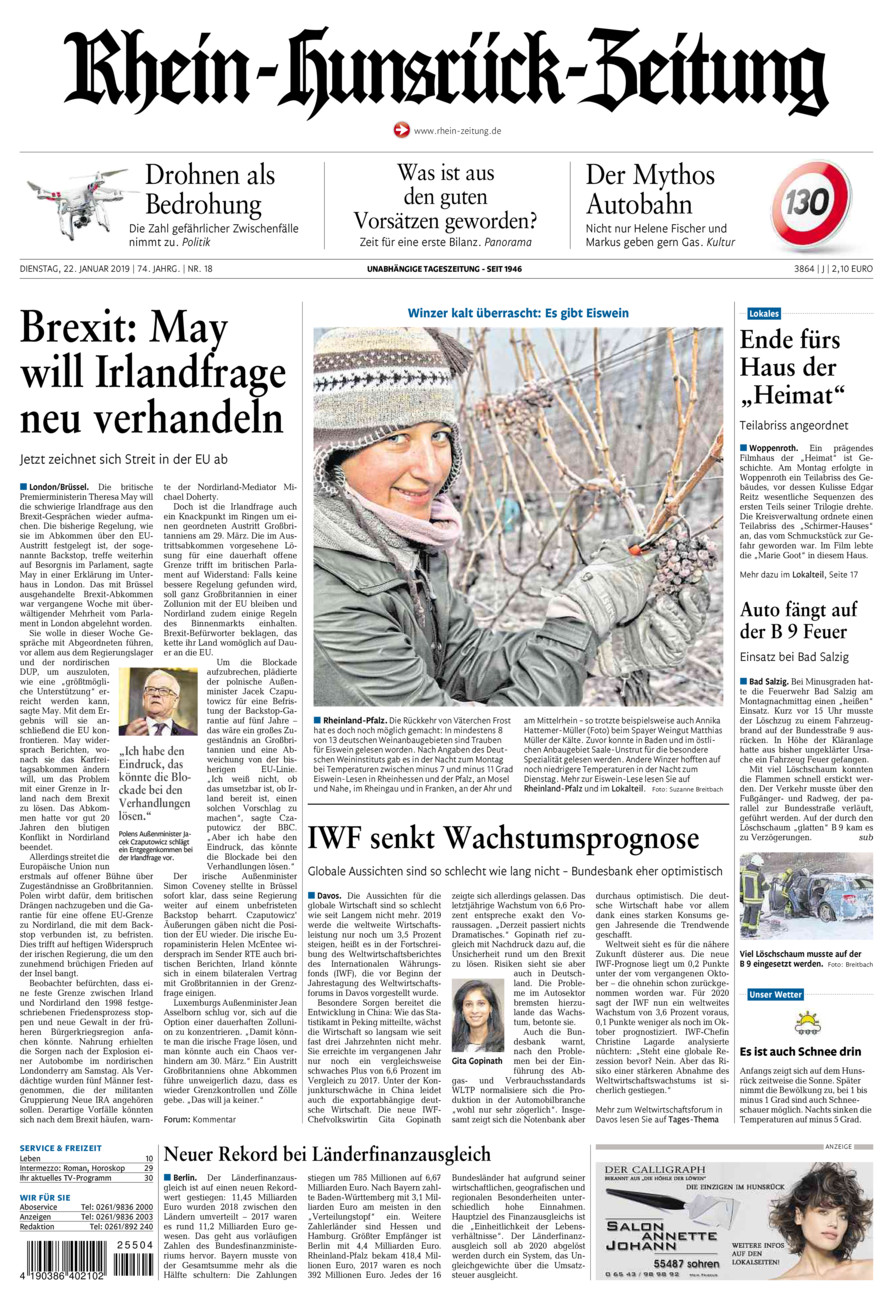 Rhein-Hunsrück-Zeitung vom Dienstag, 22.01.2019