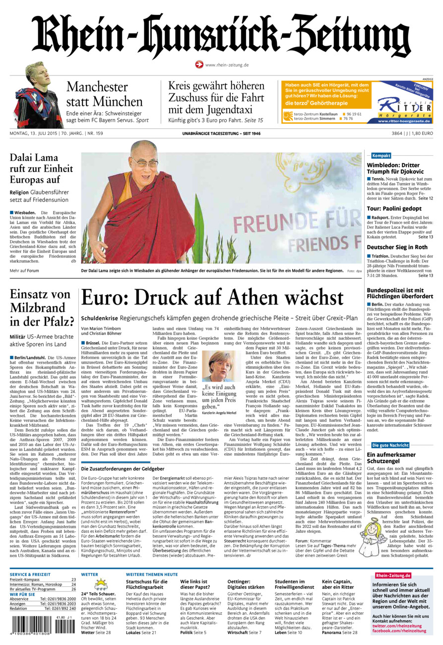 Rhein-Hunsrück-Zeitung vom Montag, 13.07.2015