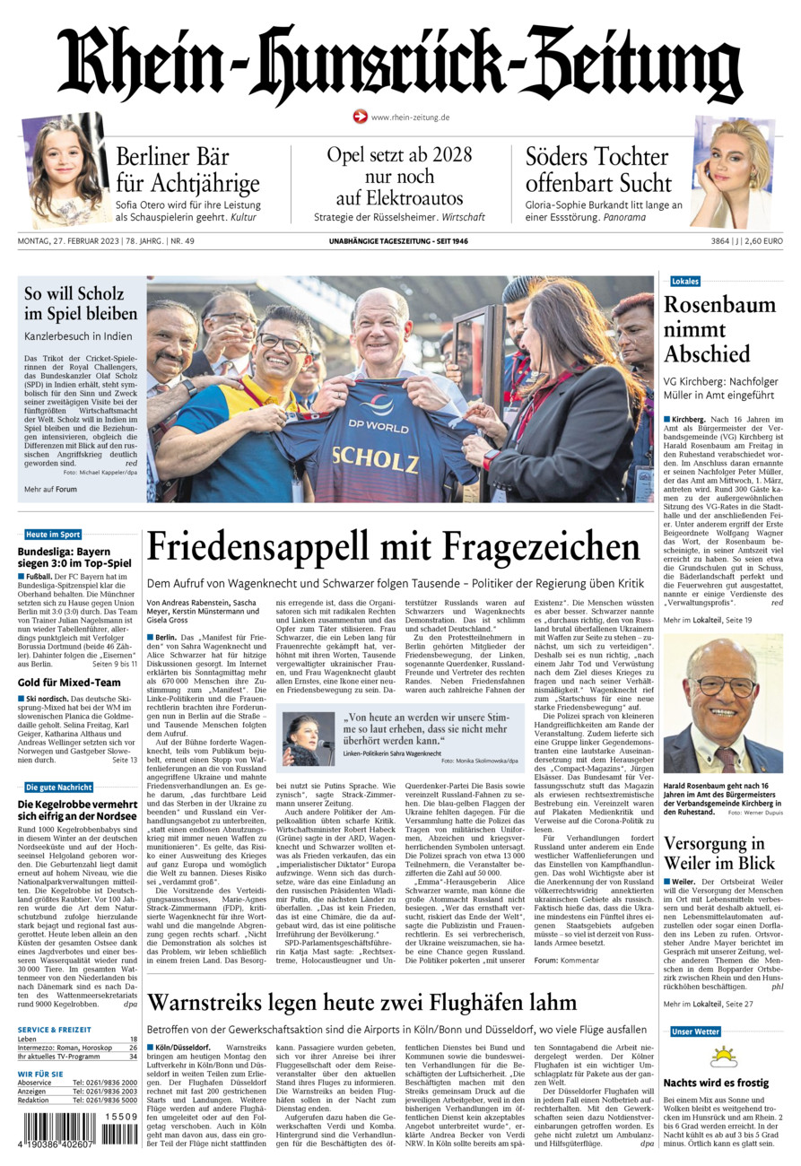 Rhein-Hunsrück-Zeitung vom Montag, 27.02.2023