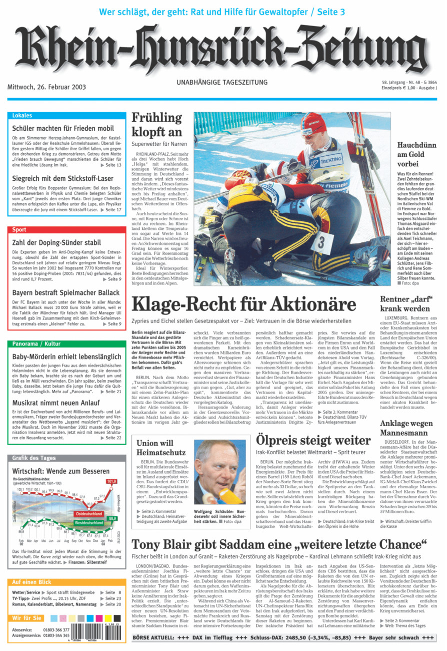 Rhein-Hunsrück-Zeitung vom Mittwoch, 26.02.2003