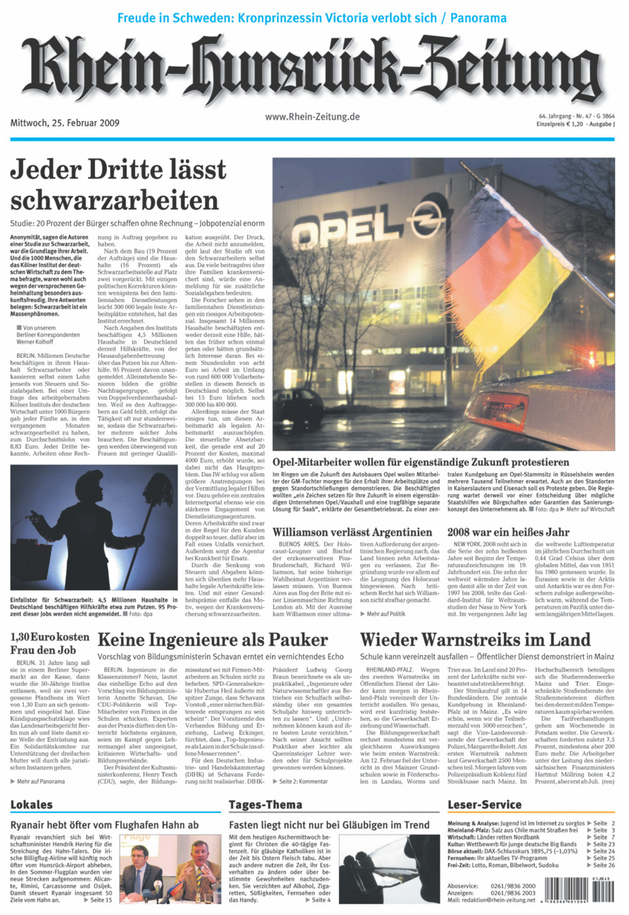 Rhein-Hunsrück-Zeitung vom Mittwoch, 25.02.2009