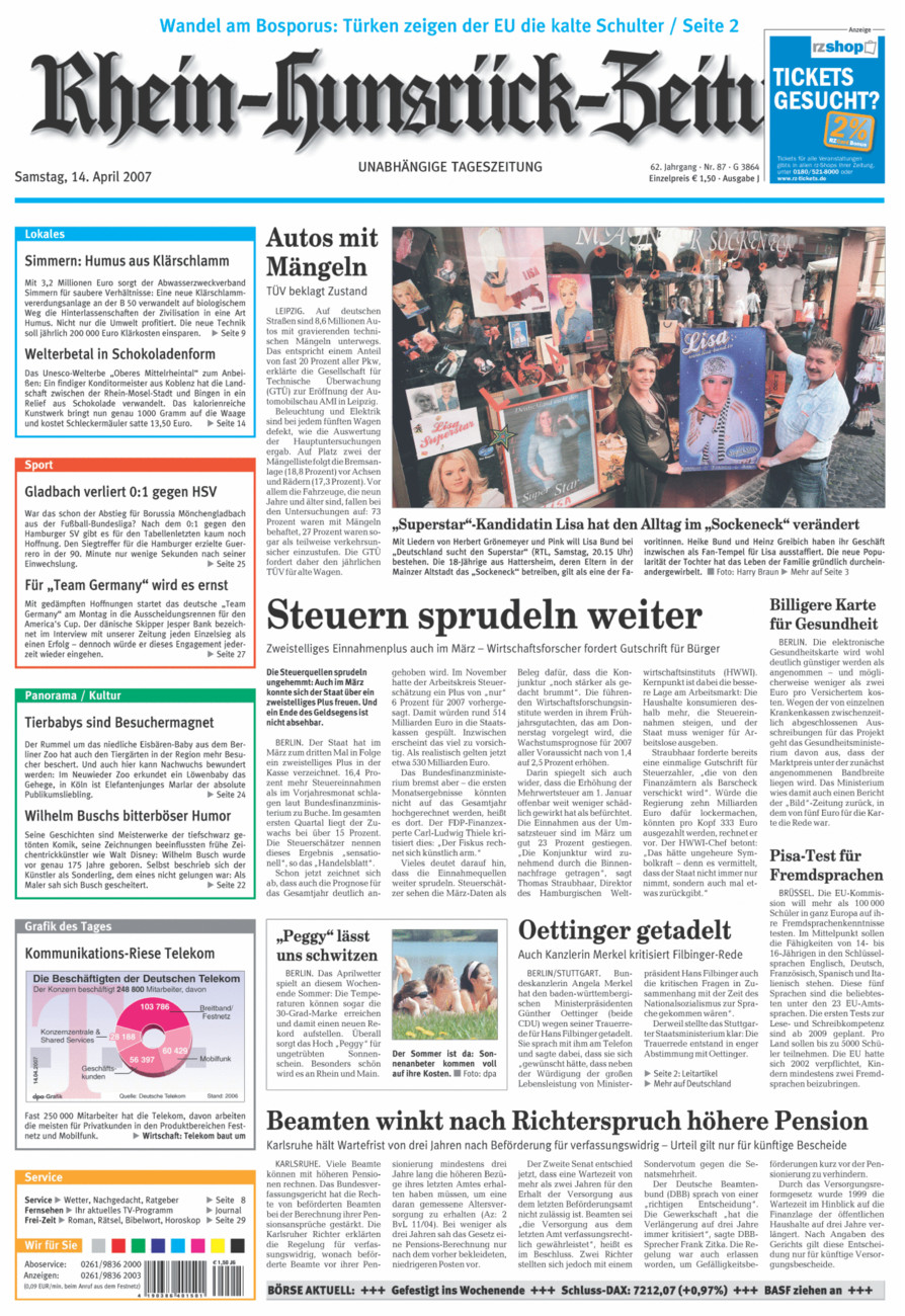 Rhein-Hunsrück-Zeitung vom Samstag, 14.04.2007