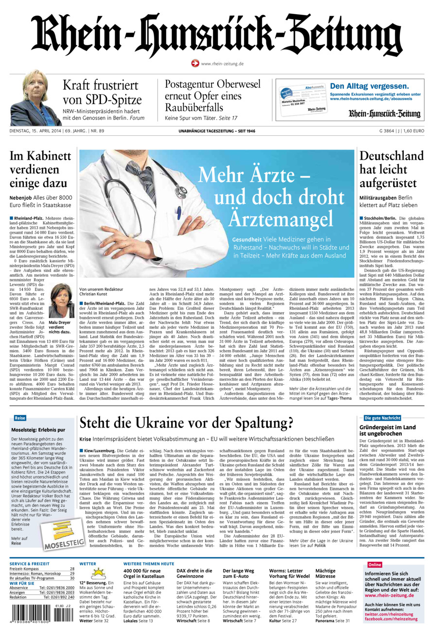 Rhein-Hunsrück-Zeitung vom Dienstag, 15.04.2014