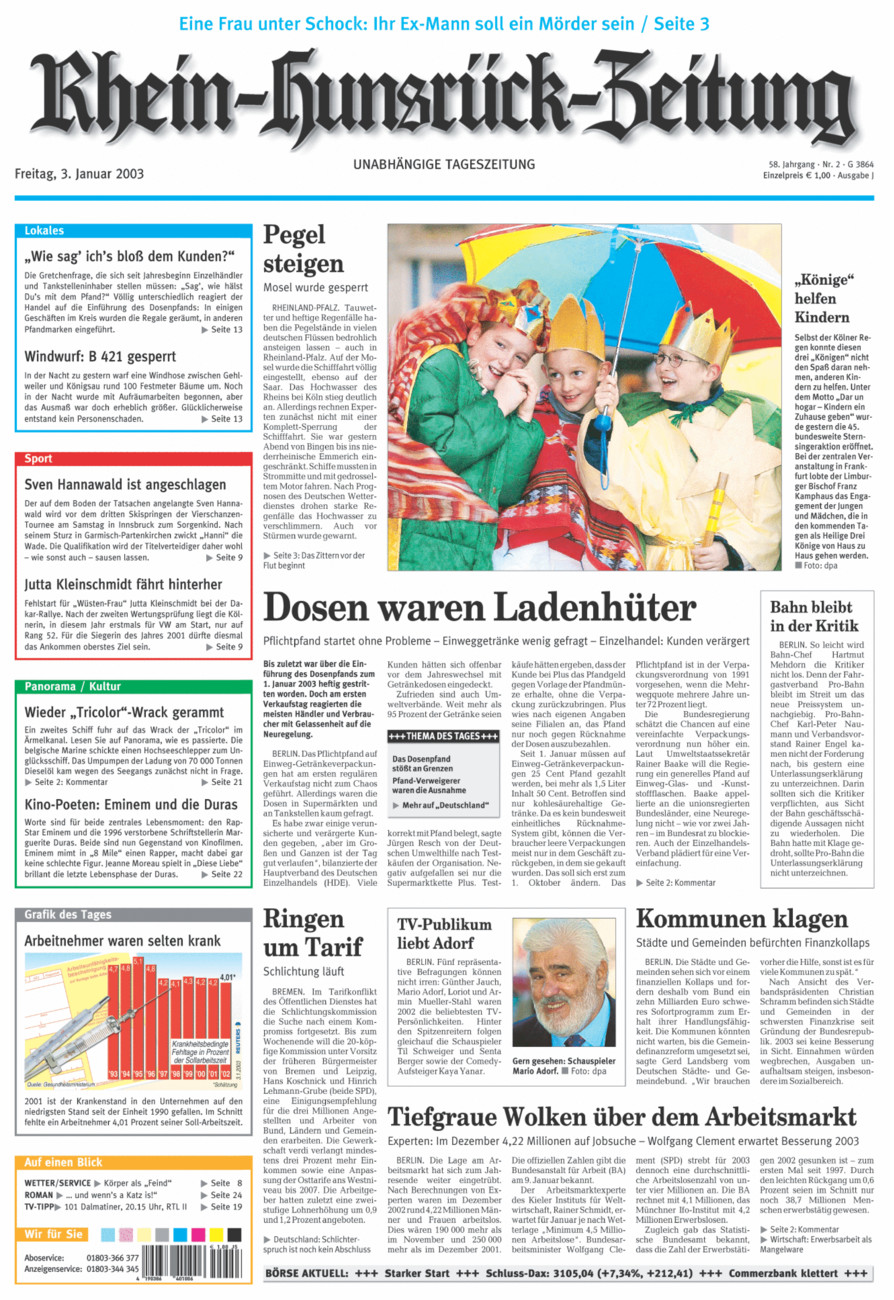 Rhein-Hunsrück-Zeitung vom Freitag, 03.01.2003