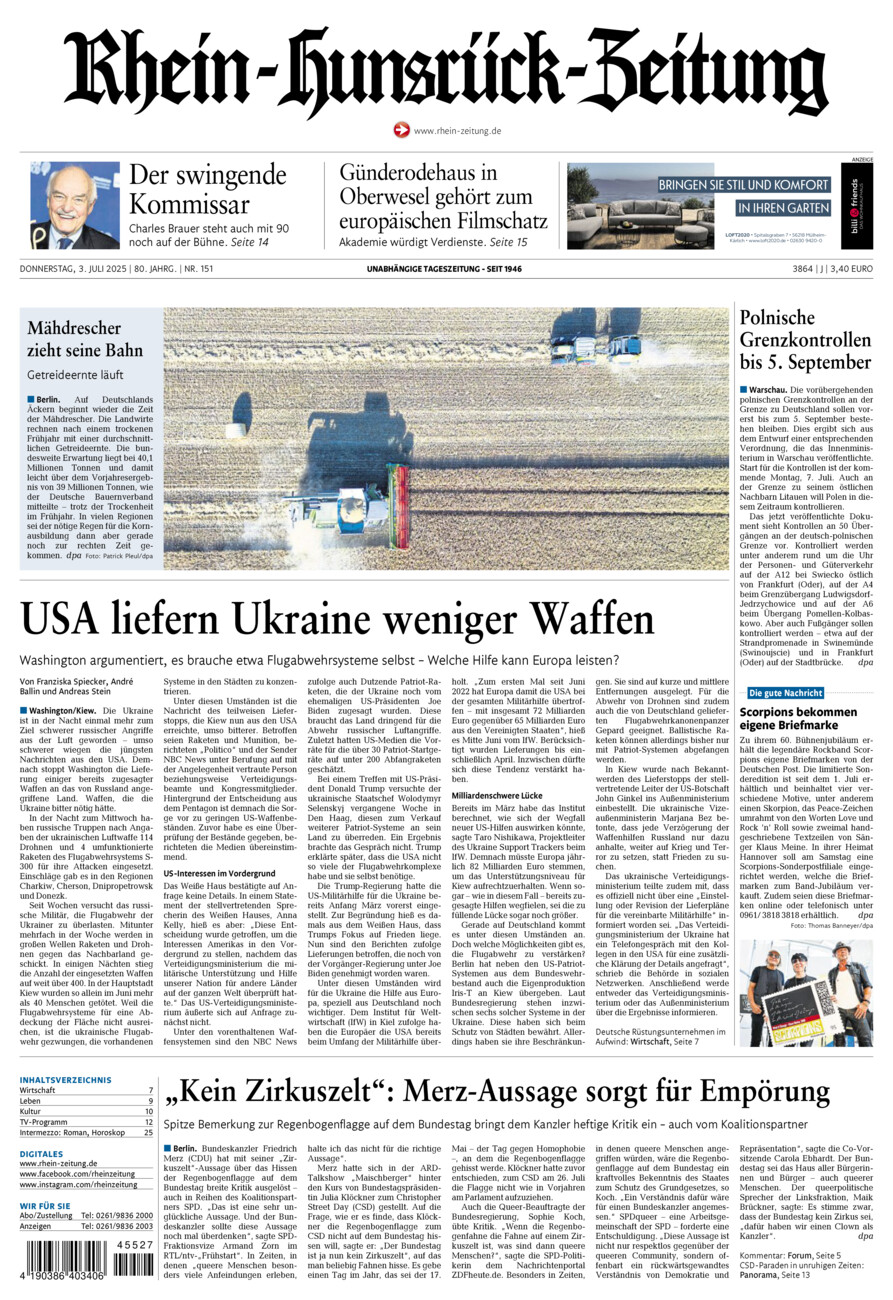 Rhein-Hunsrück-Zeitung vom Donnerstag, 03.07.2025