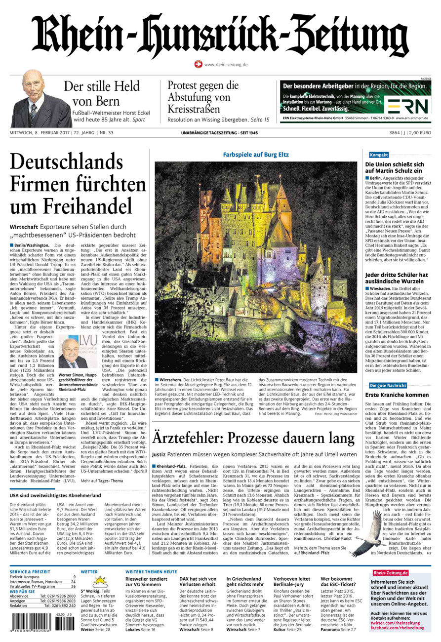 Rhein-Hunsrück-Zeitung vom Mittwoch, 08.02.2017