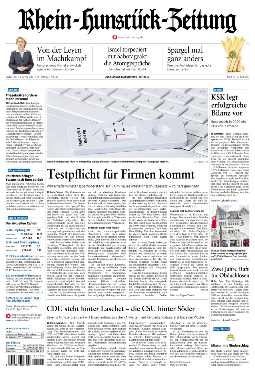 Rhein-Hunsrück-Zeitung vom Dienstag, 13.04.2021
