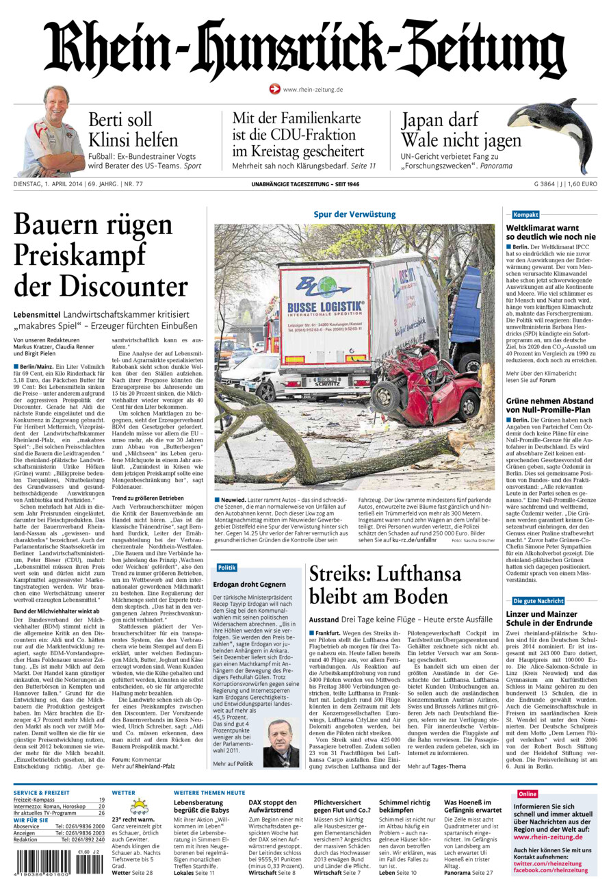 Rhein-Hunsrück-Zeitung vom Dienstag, 01.04.2014