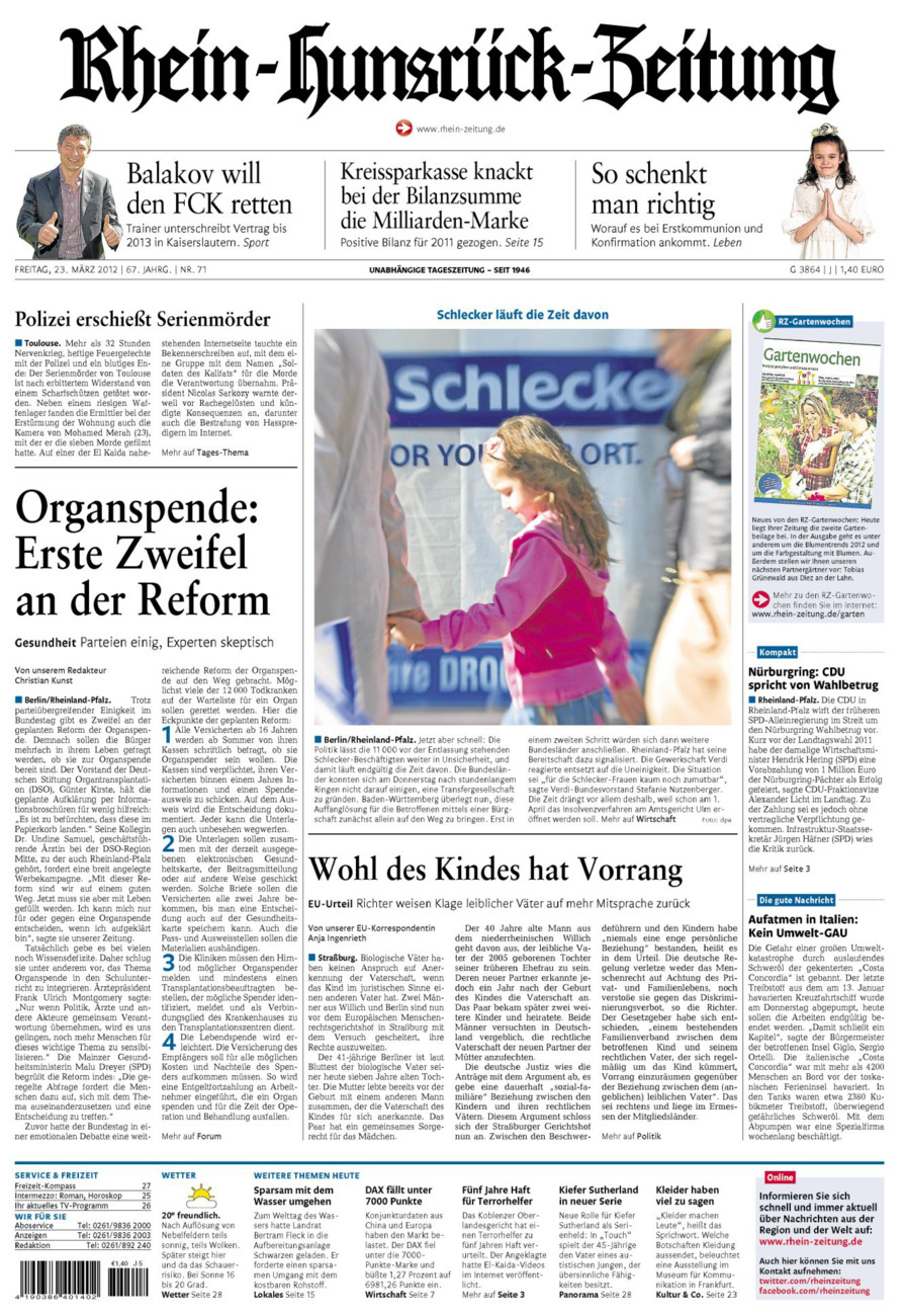 Rhein-Hunsrück-Zeitung vom Freitag, 23.03.2012