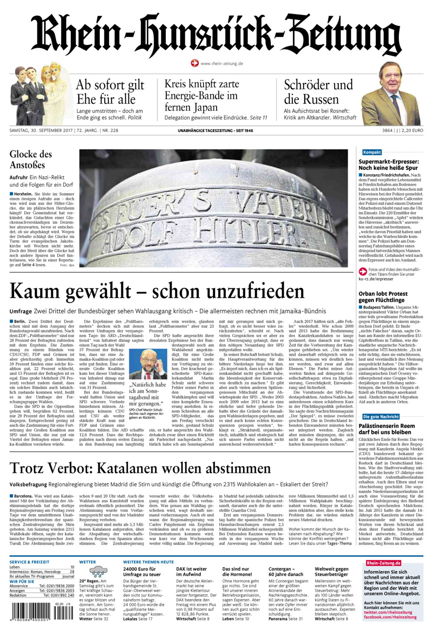 Rhein-Hunsrück-Zeitung vom Samstag, 30.09.2017