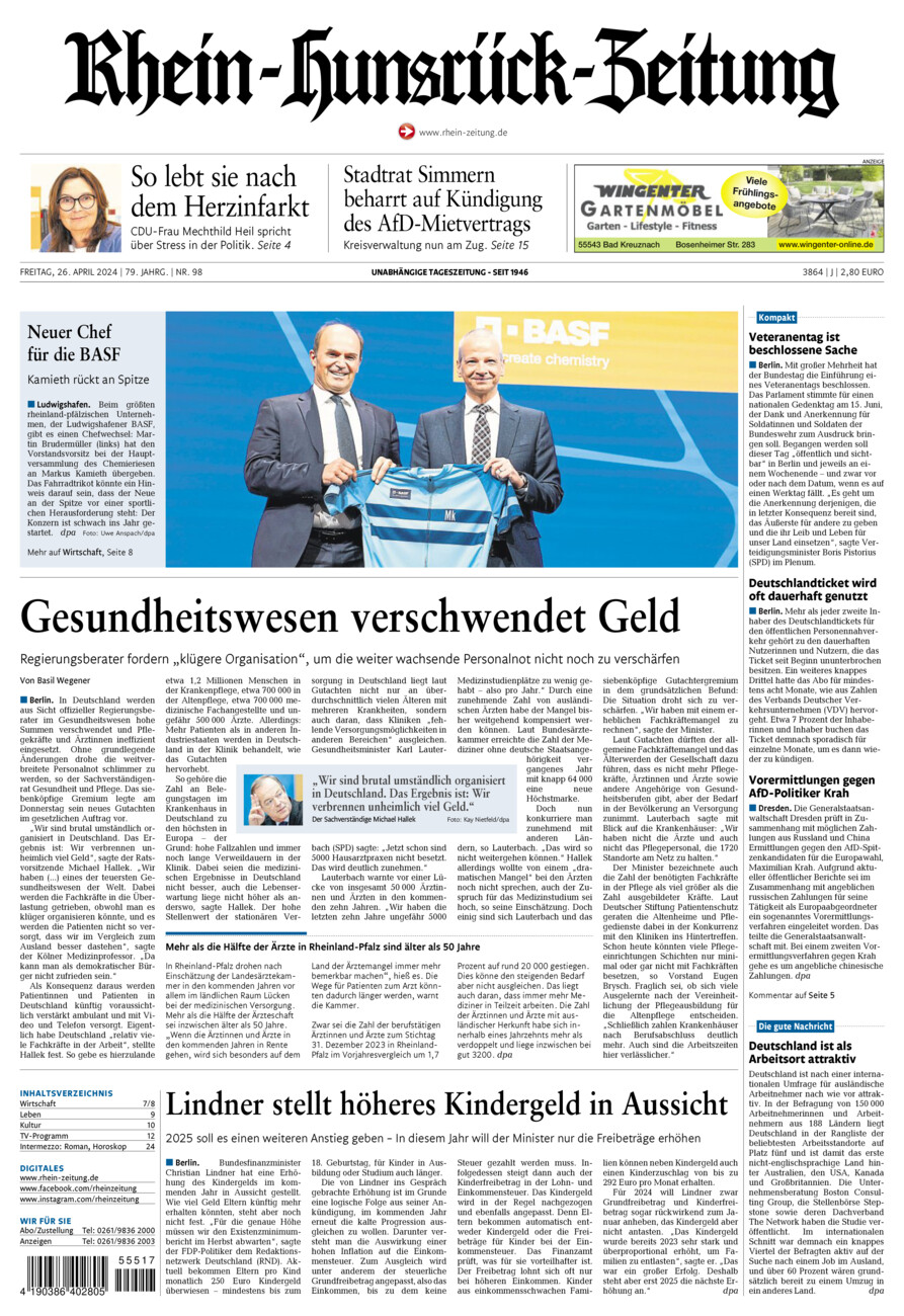 Rhein-Hunsrück-Zeitung vom Freitag, 26.04.2024