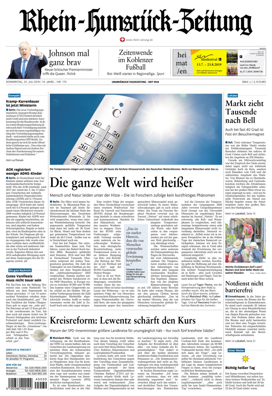 Rhein-Hunsrück-Zeitung vom Donnerstag, 25.07.2019