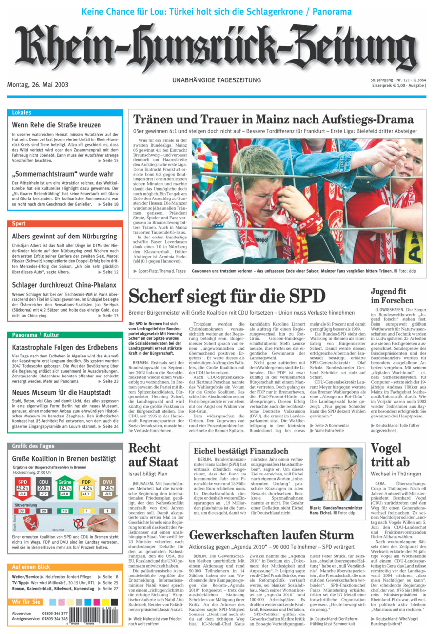 Rhein-Hunsrück-Zeitung vom Montag, 26.05.2003