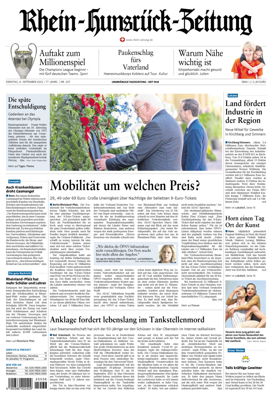 Rhein-Hunsrück-Zeitung vom Dienstag, 06.09.2022