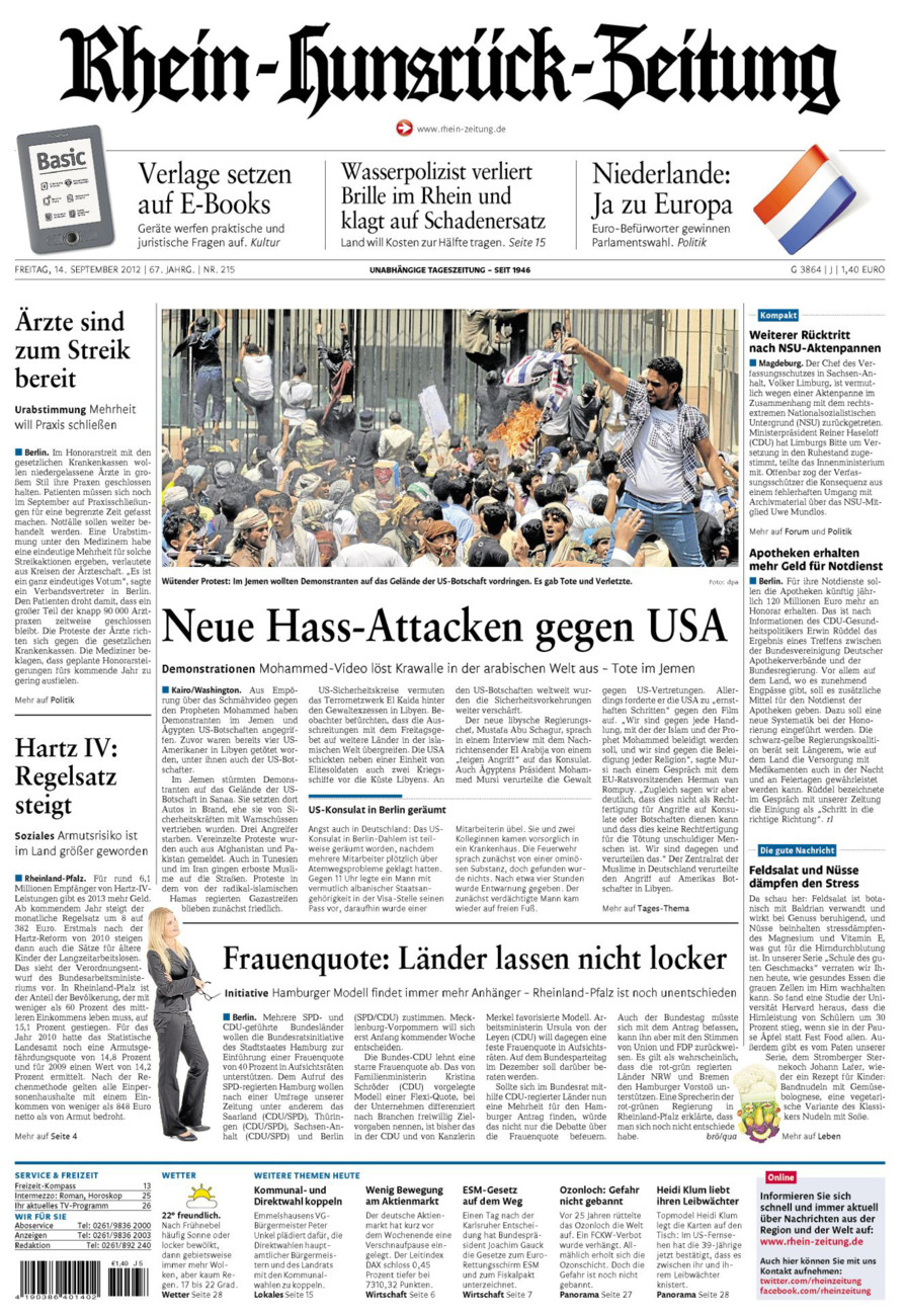 Rhein-Hunsrück-Zeitung vom Freitag, 14.09.2012