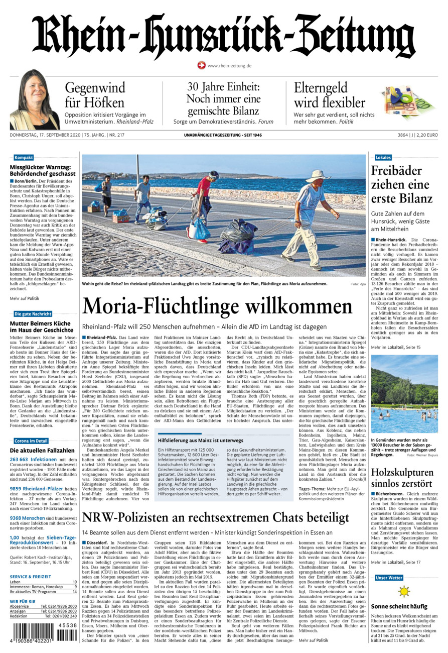 Rhein-Hunsrück-Zeitung vom Donnerstag, 17.09.2020