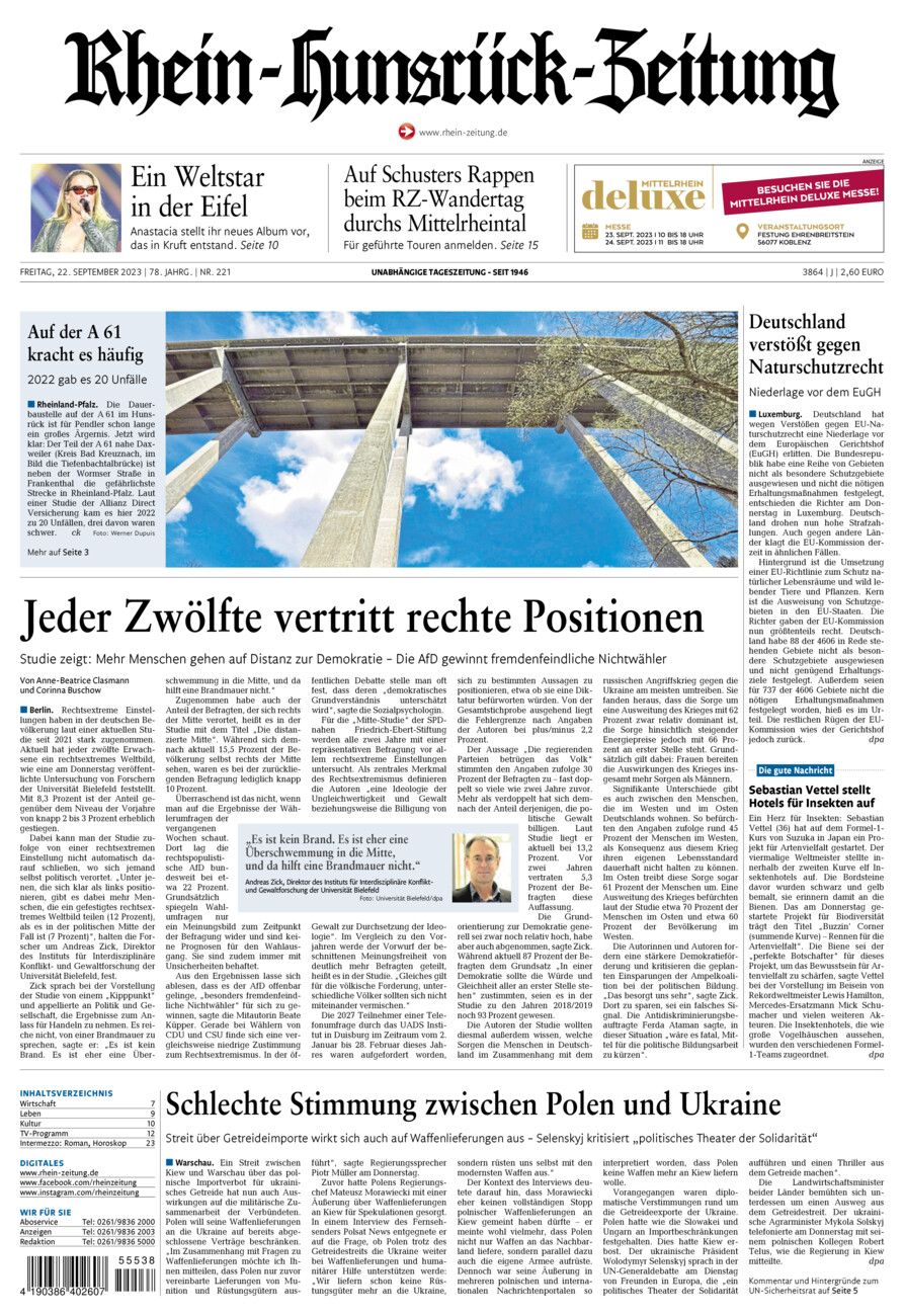 Rhein-Hunsrück-Zeitung vom Freitag, 22.09.2023