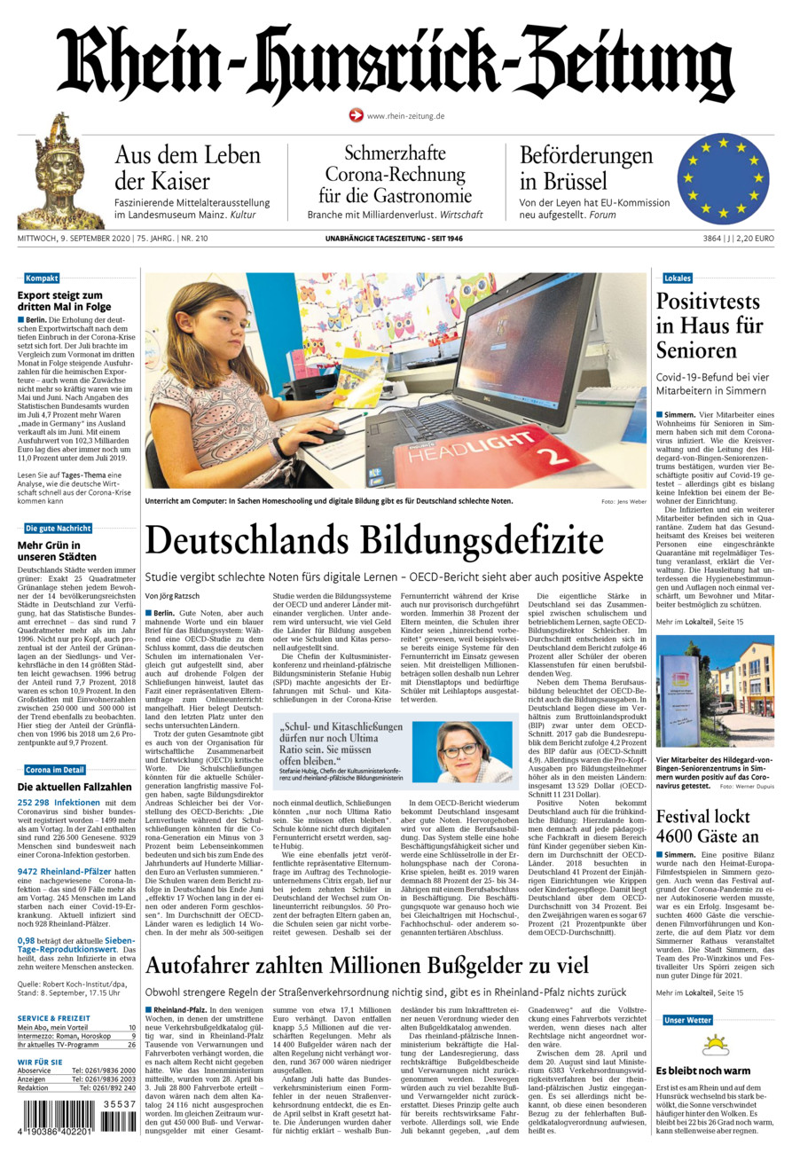 Rhein-Hunsrück-Zeitung vom Mittwoch, 09.09.2020