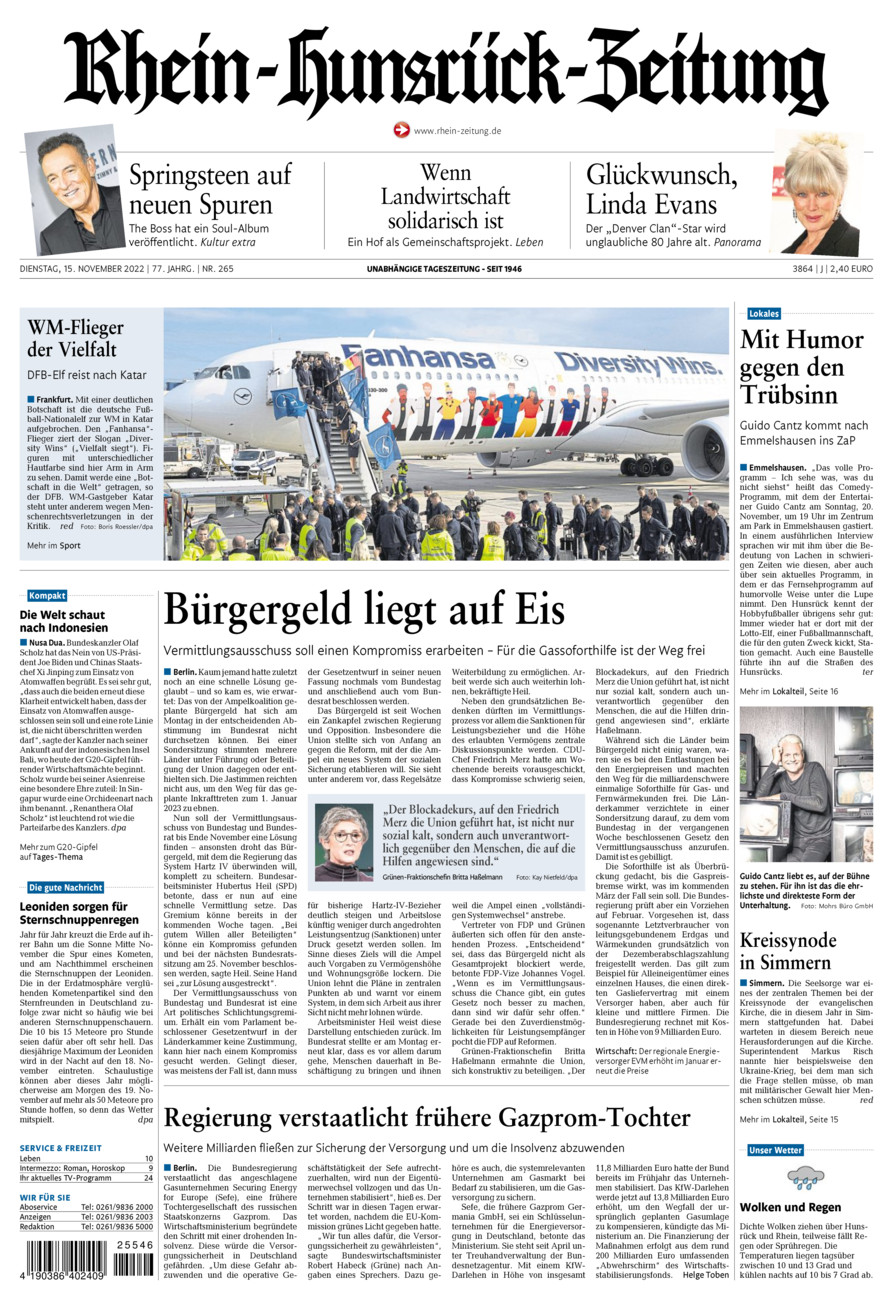 Rhein-Hunsrück-Zeitung vom Dienstag, 15.11.2022