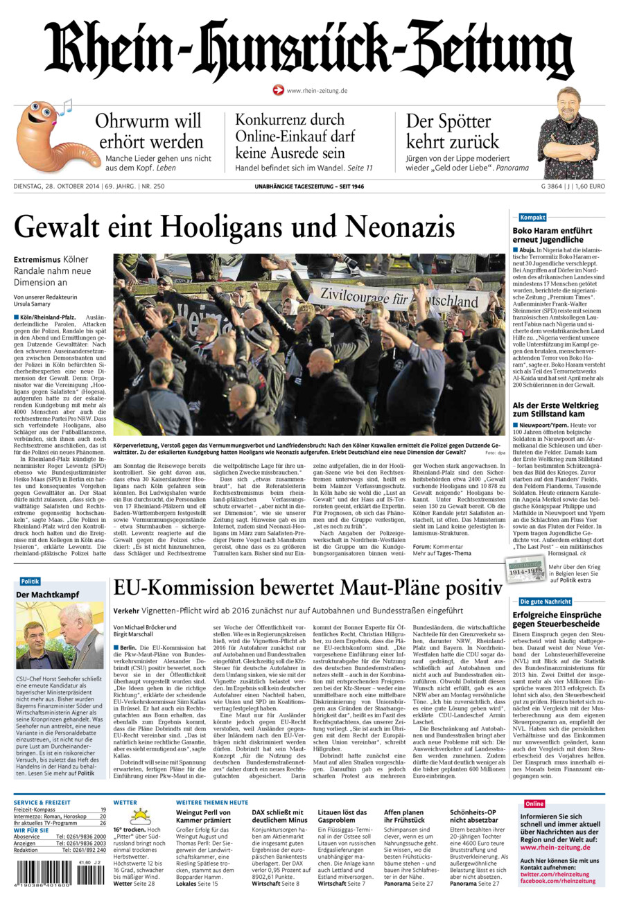 Rhein-Hunsrück-Zeitung vom Dienstag, 28.10.2014
